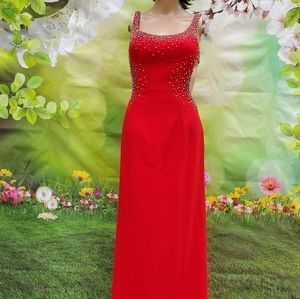 Cassandra stone red rhinestone bead prom pageant dress